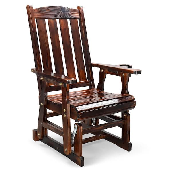 32 in. Single-Person Solid Wood Outdoor Glider with Cup Holder