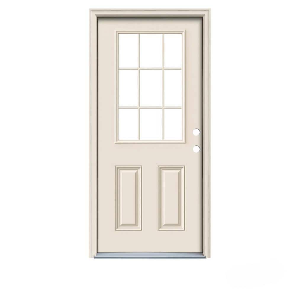 32 in. x 80 in. 9 Lite Primed Fiberglass Prehung Entry Door with Brickmould