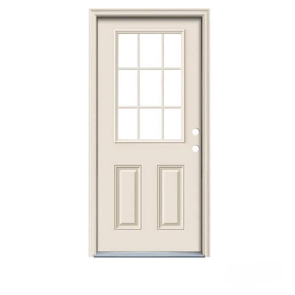 JELD-WEN 32 in. x 80 in. 9 Lite Primed Fiberglass Prehung Left-Hand Inswing Entry Door w/Brickmould