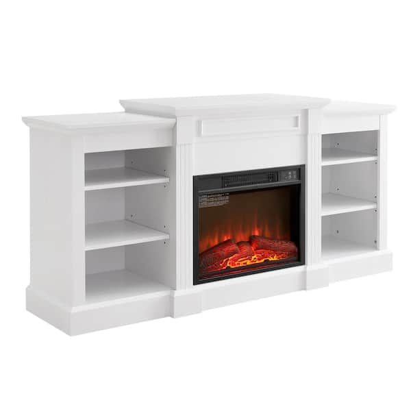 65 in. Freestanding Entertainment Console TV Stand with 23 in. Fireplace Insert, Sliding Door TV Cabinet, Antique brown