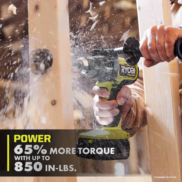 RYOBI - ONE+ HP 18V Brushless Cordless 1/2 in. Hammer Drill Kit 4.0 Ah HIGH PERFORMANCE Battery, Charger, and Bag