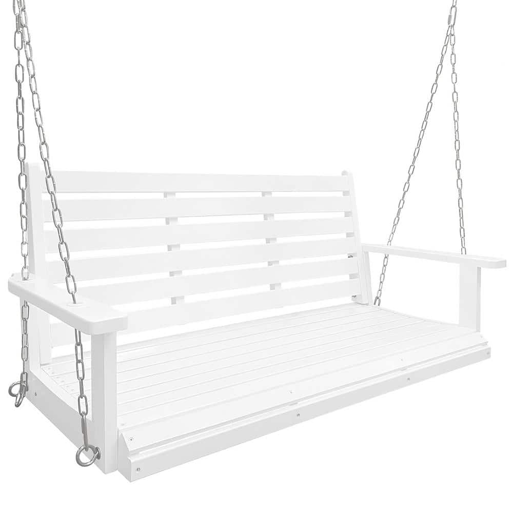 White Wooden Porch Swing with Heavy Duty Chains, 4.5 ft