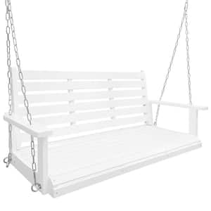 4.5 ft. Wooden Porch Swing with Ergonomic Seat, Hanging Chains, and 7mm Springs, Heavy Duty 800 lbs., White
