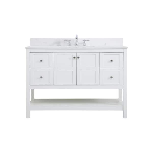 Unbranded Simply Living 48 in. W x 22 in. D x 34 in. H Bath Vanity in White with Calacatta White Engineered Marble Top