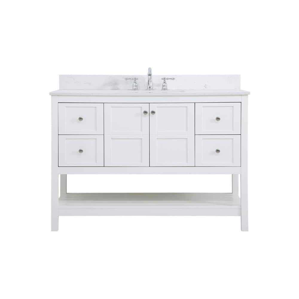 48 in. W Single Bath Vanity in White with Engineered Stone Vanity Top in Wh