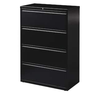 36 in. W 4-Drawer Black Metal Lateral File Cabinet for Home and Office, Holds Letter, Legal and A4 Hanging Folders