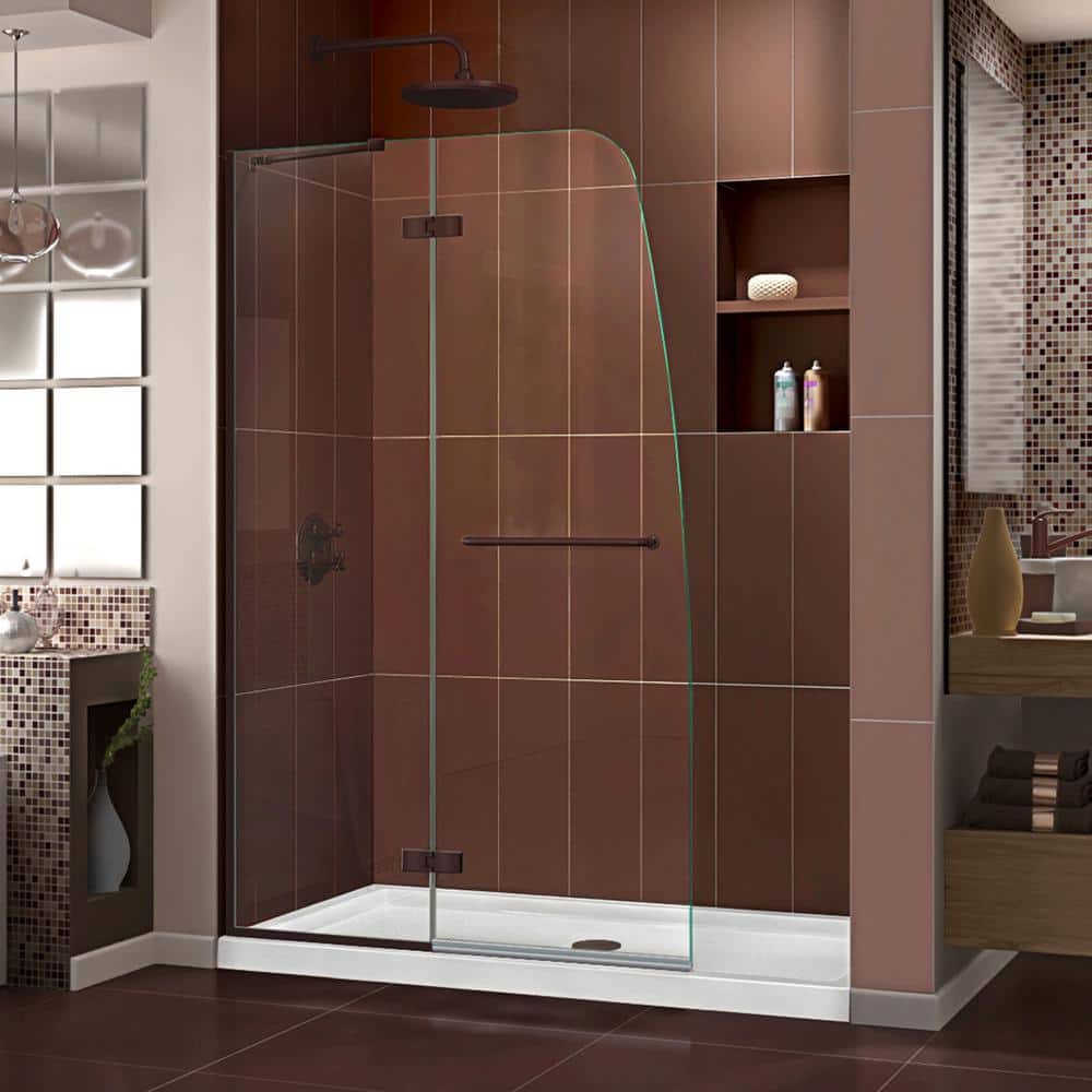 Bronze Frameless Pivot Shower Door with Curved Glass