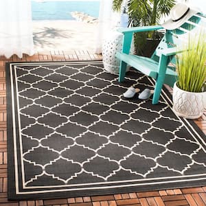 Courtyard Black/Cream Doormat 3 ft. x 5 ft. Geometric Indoor/Outdoor Patio Area Rug