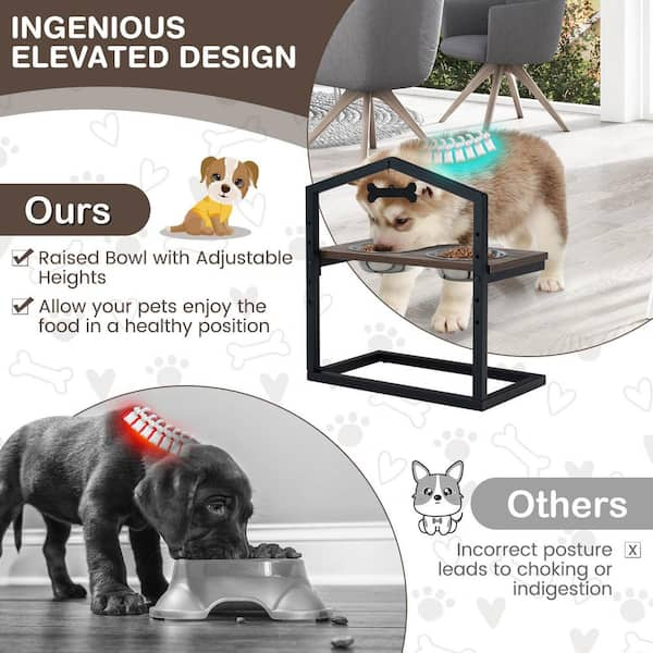 Stainless Steel Raised Food and Water Bowls Bone Decor 6.5 Inch Tall Stand  for Dogs and, 1 unit - Food 4 Less