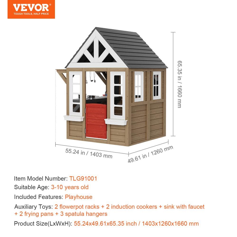 Modern Cedar Outdoor Playhouse with Kitchen and Flower Pot Holder