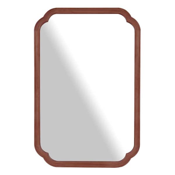 WallBeyond Farm Mirror-A 36 in. W x 55 in. H Round Curved Corners Rectangular Wooden Frame Mirror in Walnut Color