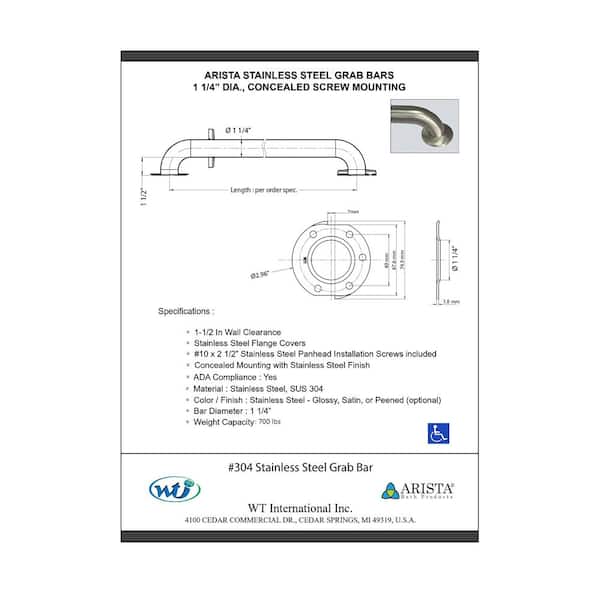 ARISTA Safety Grab Bar 18-in Stainless Steel Wall Mount (ADA Compliant) Grab Bar ARISTA Safety Grab Bar 18-in Stainless Steel Wall Mount (ADA Compliant) Grab Bar