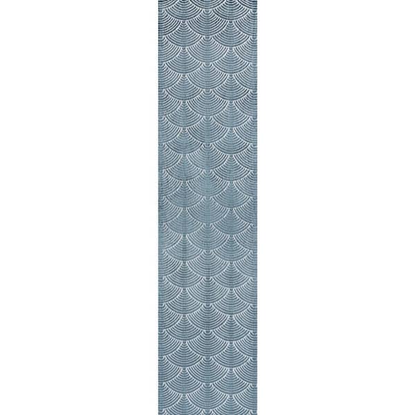 Porter Geometric Art Deco Fan Pattern High-Low Navy/Cream 2 ft. x 8 ft. Runner Rug