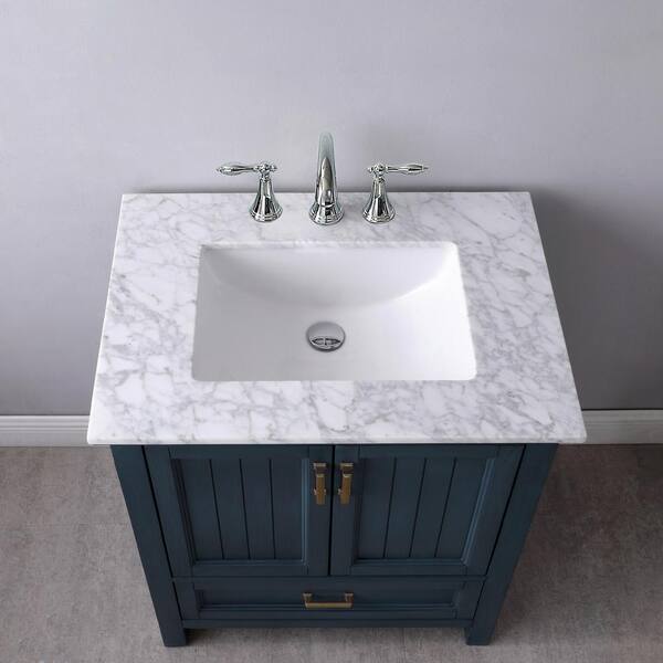 Altair Isla 30 in. Bath Vanity in Classic Blue with Carrara Marble