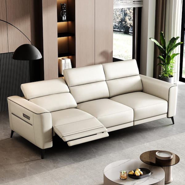 112.5 in. wide, 43.3 in. deep, single motor recliner chair, beige recliner chair, with adjustable headrest and USB port