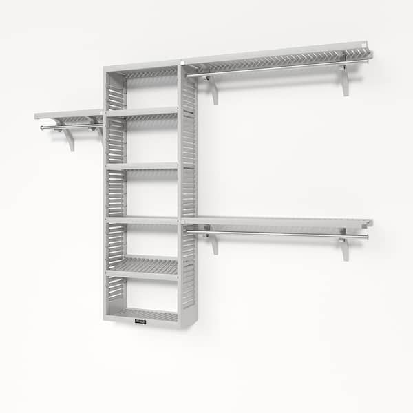 72 in. W-120 in. W White Solid Reach in Wood 12 in.-Shelf Wood Closet System
