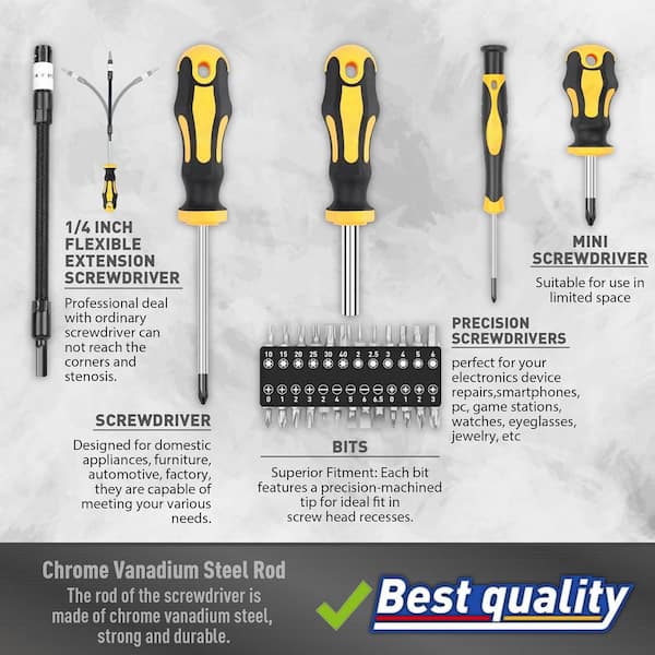 YICHUHAOXI 43-Piece Magnetic Screwdriver Set with Case Slotted