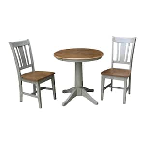 Olivia 3-Piece 30 in. Hickory/Stone Round Solid Wood Dining Set with San Remo Chairs