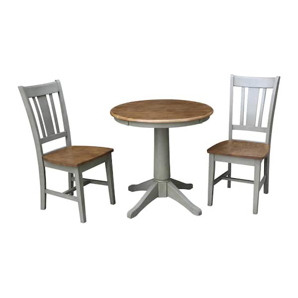 International Concepts Olivia 3-Piece 30 in. Hickory/Stone Round Solid Wood Dining Set with San Remo Chairs