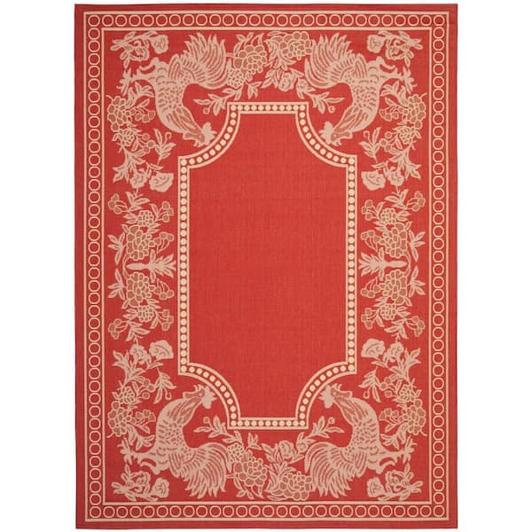 Courtyard Red/Natural 8 ft. x 11 ft. Border Indoor/Outdoor Patio  Area Rug