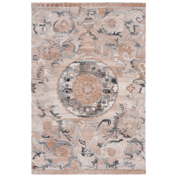 SAFAVIEH Anatolia Light Brown/Gray  5 ft. x 8 ft. Medallion Border Area Rug