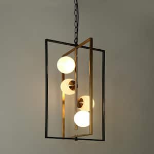 22-Watt Modern Black Integrated LED Chandelier Light, 4-Light Linear Hanging Pendant with Globe Frosted Glass Shades