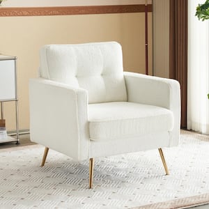 VINGLI 28.74 in. W White Sheepskin Arm Chair with Cushions