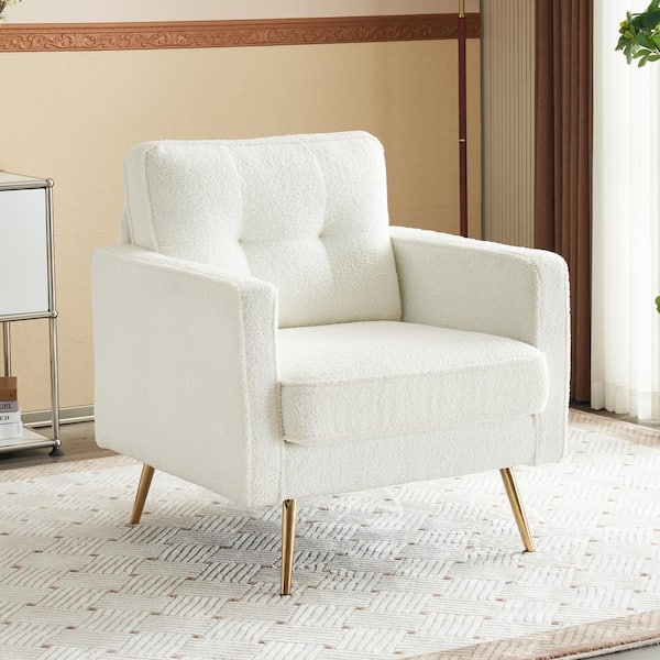 Karl home VINGLI 28.74 in. W White Sheepskin Arm Chair with Cushions ...