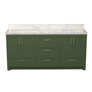 72 in. W. x 22 in. D. x 35 in. H Double Sinks Freestanding Bath Vanity in Green Carrara White Marble Top and White Basin