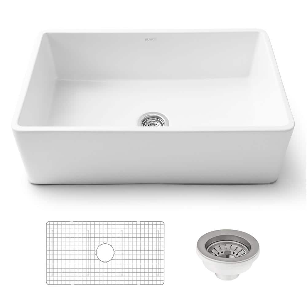 Ruvati 33" White Fireclay Reversible Farmhouse Kitchen Sink