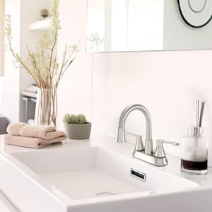 LED White Light Dual Handle High Swivel Spout Lavatory Faucet with Matching Push Pop-Up in Brushed Nickel