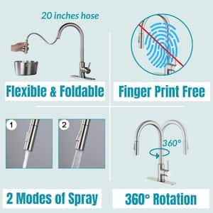 Single-Handle Pull Down Sprayer Kitchen Faucet with 2 Modes Spray, Pull Out Spray Wand in Brushed Nickel