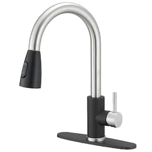 Single-Handle Pull-Out Sprayer Kitchen Faucet with Supply Lines in Matte Black and Brushed Nickel