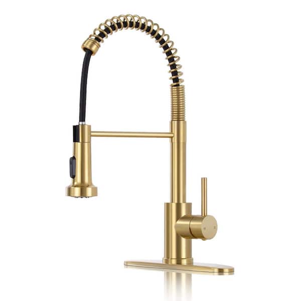 Brushed Gold 17.7 in. H Pull Down Sprayer Kitchen Faucet with 360° Spout Swivel