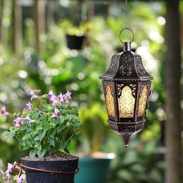 MOEPISY 11.8 in. H Metal Bronze Moroccan Lantern, Vintage