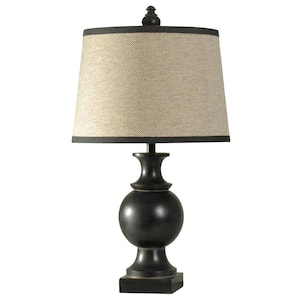 31 in. Black Table Lamp with Natural Linen Hardback Fabric Shade