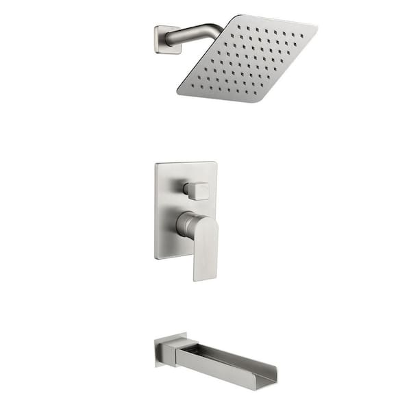 1-Spray Pattern 8 in Wall Mount Tub and Shower Faucet 2.5 GPM with Single Handle in Brushed Nickel Valve Included