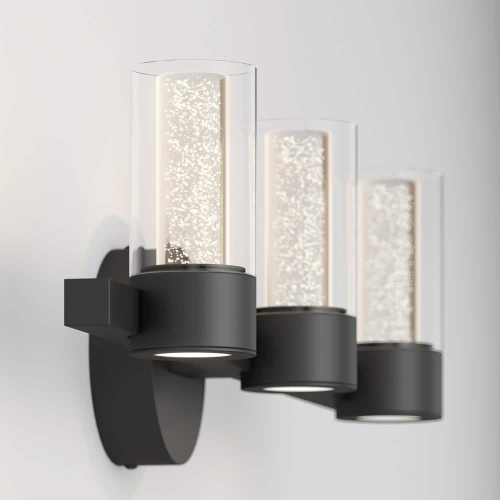 Novello Essence 3-Light Dimmable LED Vanity Light in Black with Clear Glass