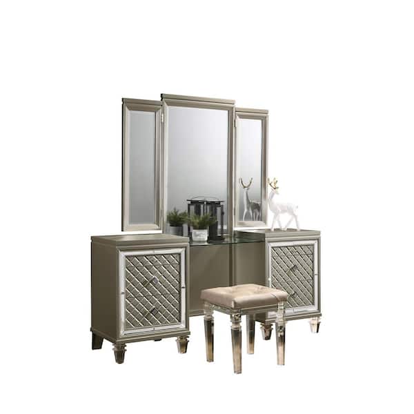 Best Quality Furniture Venetian Champagne Colored Vanity (67 in. L x 17 in. W x 72 in. H)