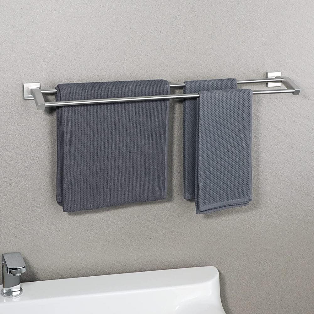 Brushed Nickel 33-Inch Double Wall Mounted Towel Rack