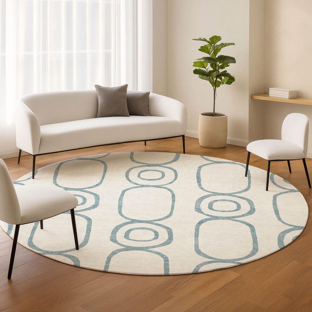 Chantille Machine Washable Indoor/Outdoor Abstract ACN2344 Teal 8 ft. x 8 ft. Round Rug price history on PriceWatchPro