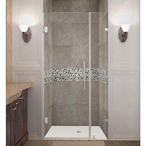 Nautis 31 in. x 72 in. Completely Frameless Hinged Shower Door in Stainless Steel with Clear Glass