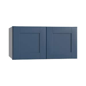 Arlington Vessel Blue Plywood Shaker Stock Assembled Wall Bridge Kitchen Cabinet Soft Close 36 in W x 24 in D x 15 in H