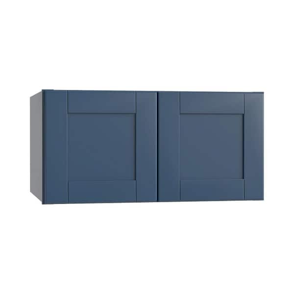 Home Decorators Collection Washington Vessel Blue Plywood Shaker Assembled Wall Kitchen Cabinet Soft Close 30 in W x 24 in D x 18 in H