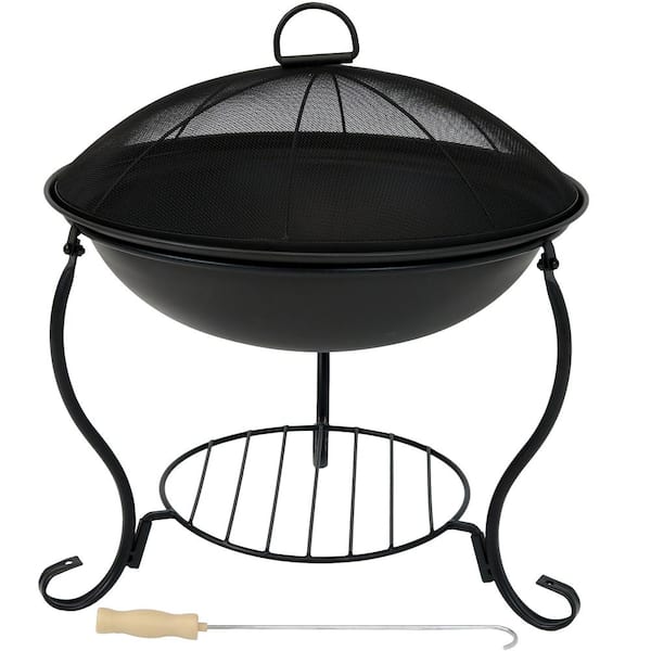 Raised Black Round Steel Wood Fire Pit, Fire Pit Screens Home Depot