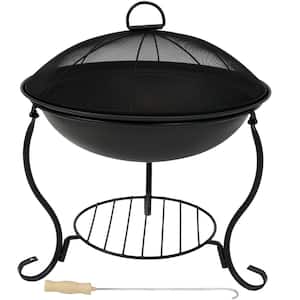18.75 in. D x 19 in. H Raised Black Round Steel, Wood Fire Pit with Spark Screen and Stand