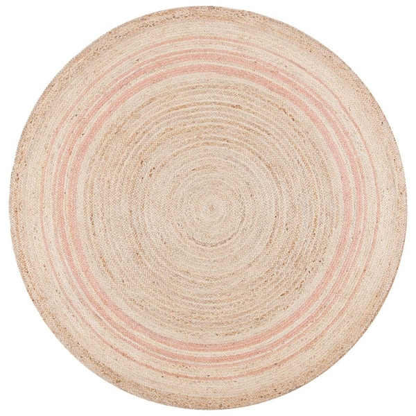 Natural Fiber 5 ft. x 5 ft. Pink Striped Round Area Rug