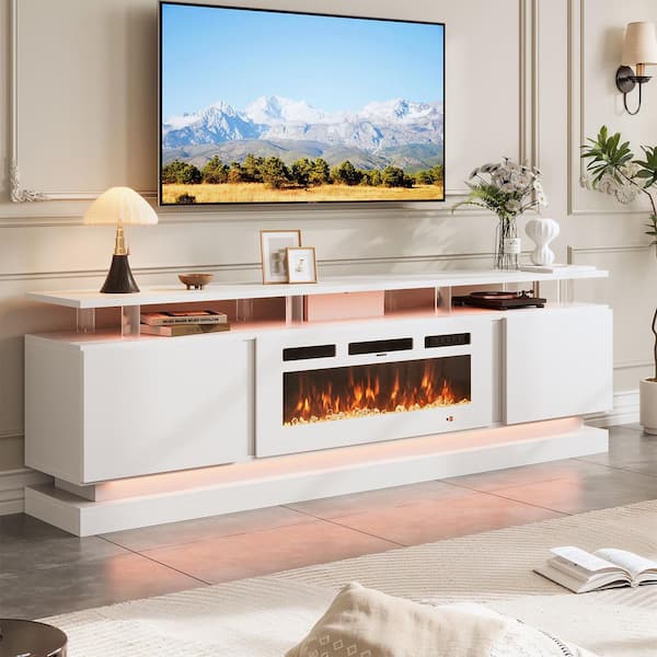 80 in. Freestanding Electric Fireplace TV Stand with Adjustable LED Entertainment Center in White