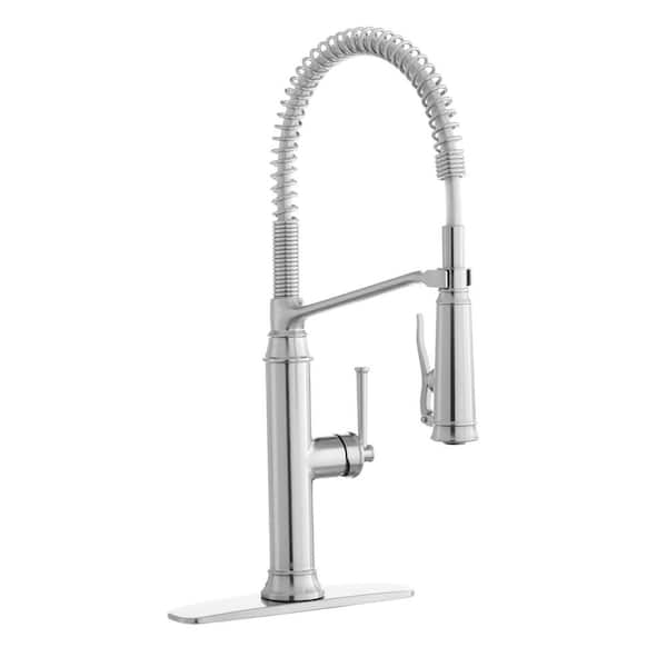 Glacier Bay Linscott Single-Handle Coil Springneck Pull-Down Sprayer Kitchen Faucet in Stainless Steel