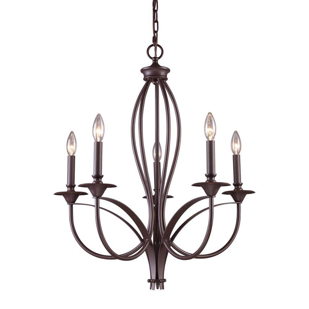 Medford 5-Light Oiled Bronze Ceiling Mount Chandelier -  Titan Lighting, TN-9605